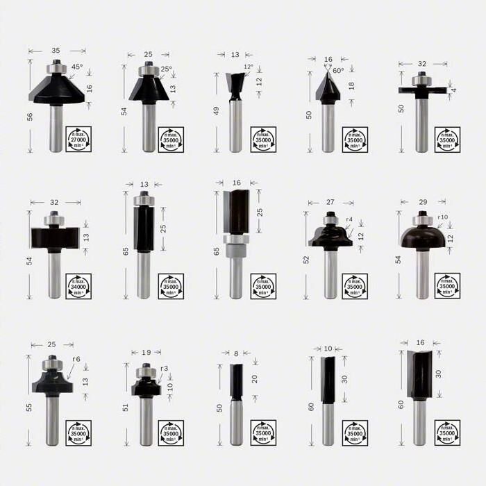 Bosch Freze Seti 15 Parça Karışık 8 mm 2607017472
