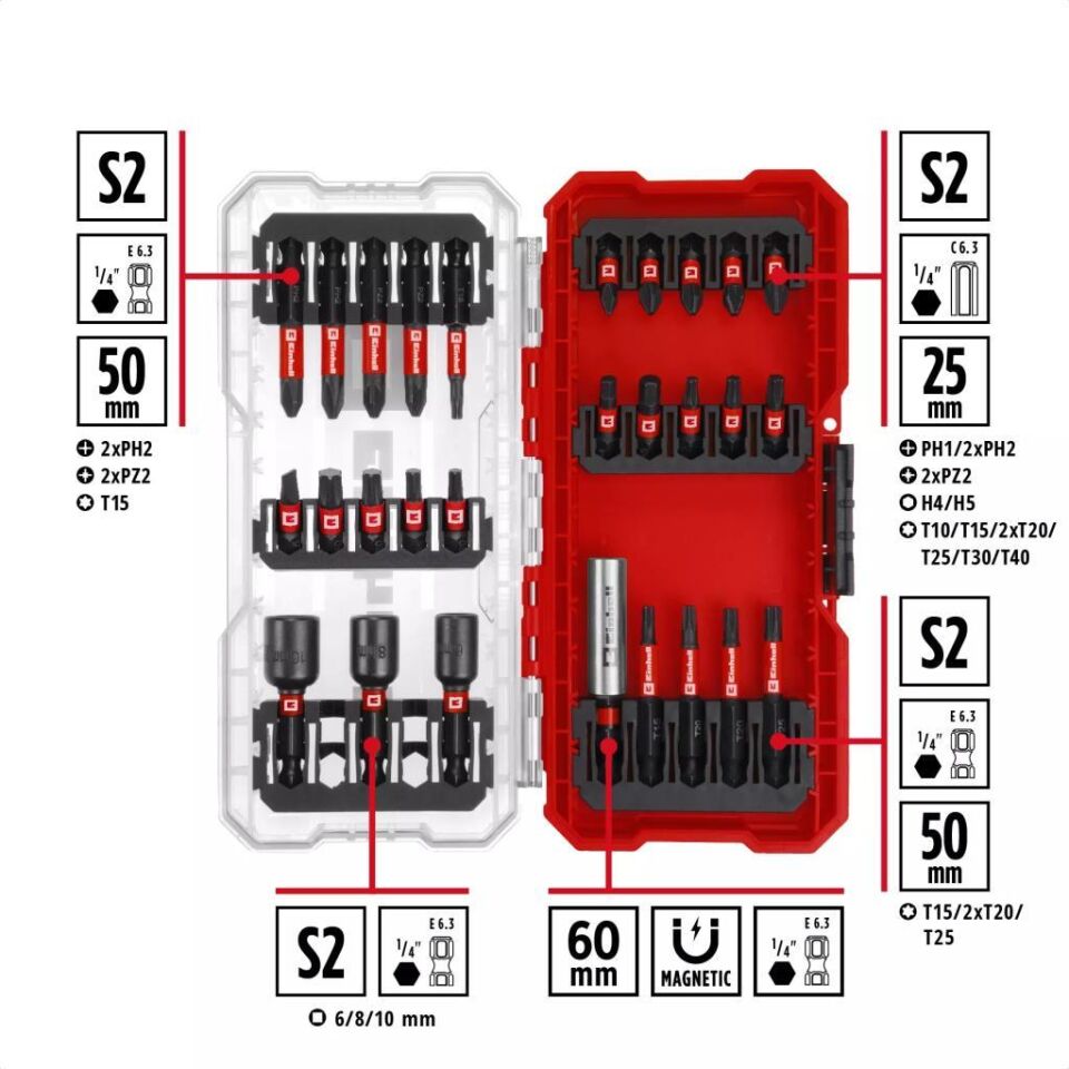 Einhell S-CASE 28 Parça Darbeye Dayanıklı Matkap Ucu Seti 49108703