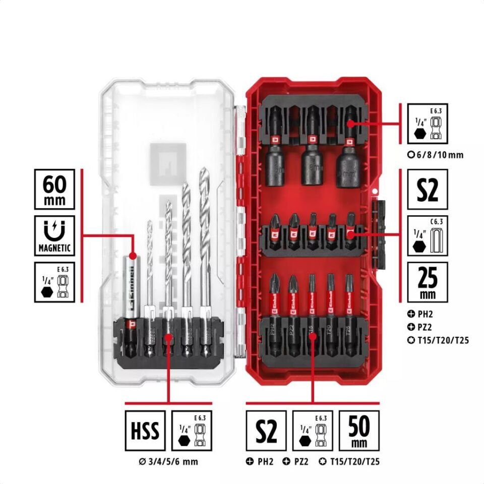 Einhell S-CASE 18 Parça Darbeye Dayanıklı Vidalama Uç Seti 49108709