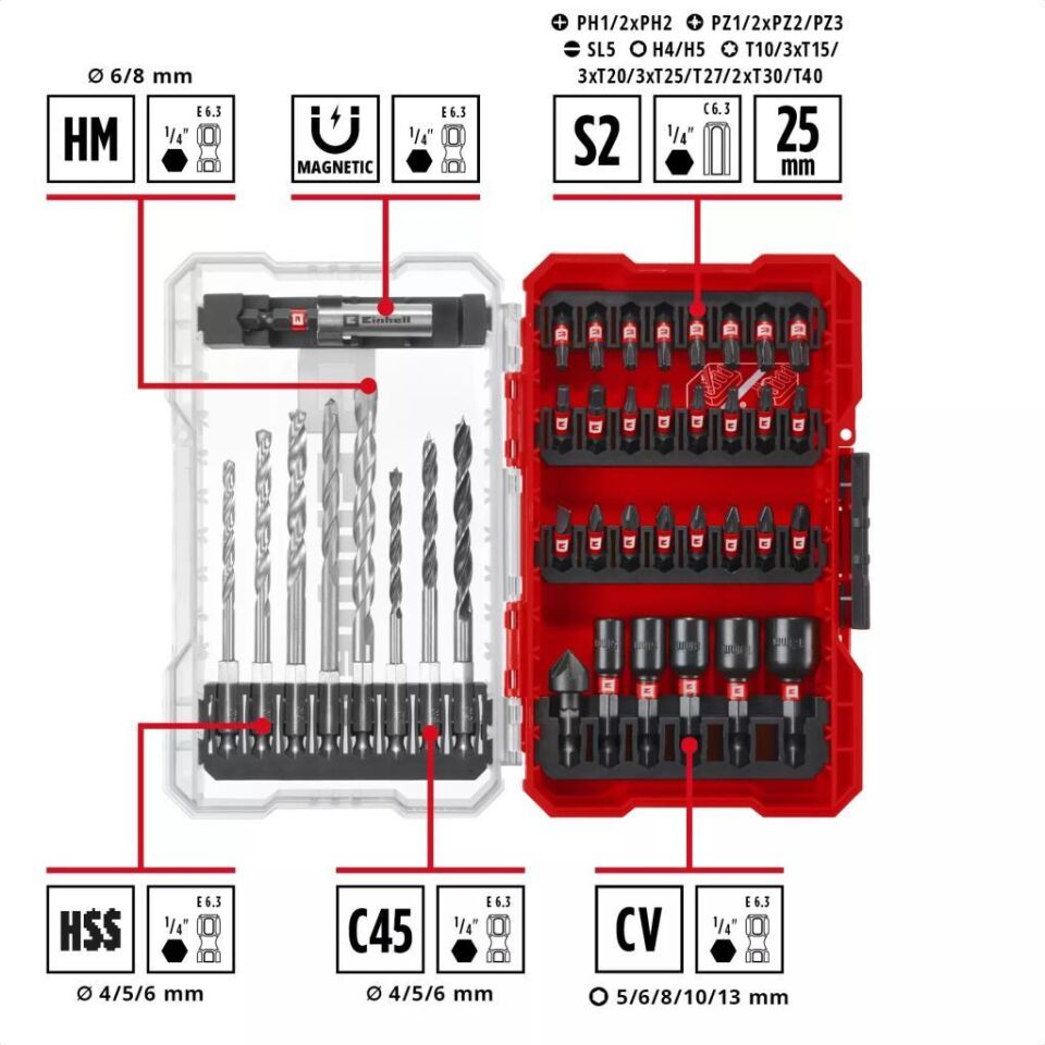Einhell M-CASE 39 Parça Darbeli Bits Uç ve Lokma Seti 49108759