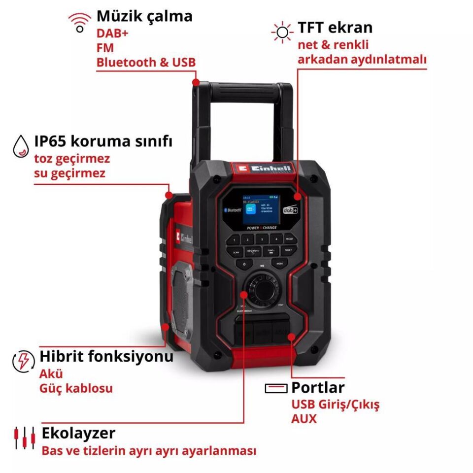 Einhell TE-CR 18 Li DAB+/FM/BT Solo Akülü Radyo 3407995