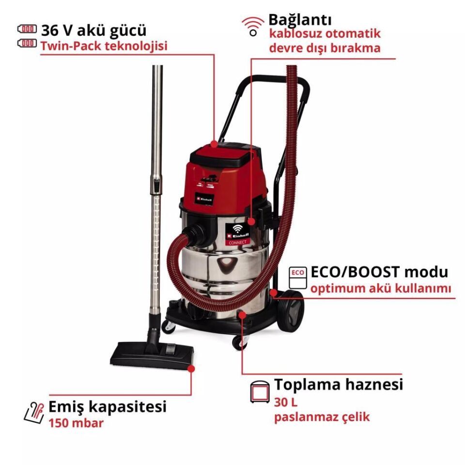 Einhell TP-VC 36/30 S Auto Solo Akülü Islak/Kuru Süpürge 2347143