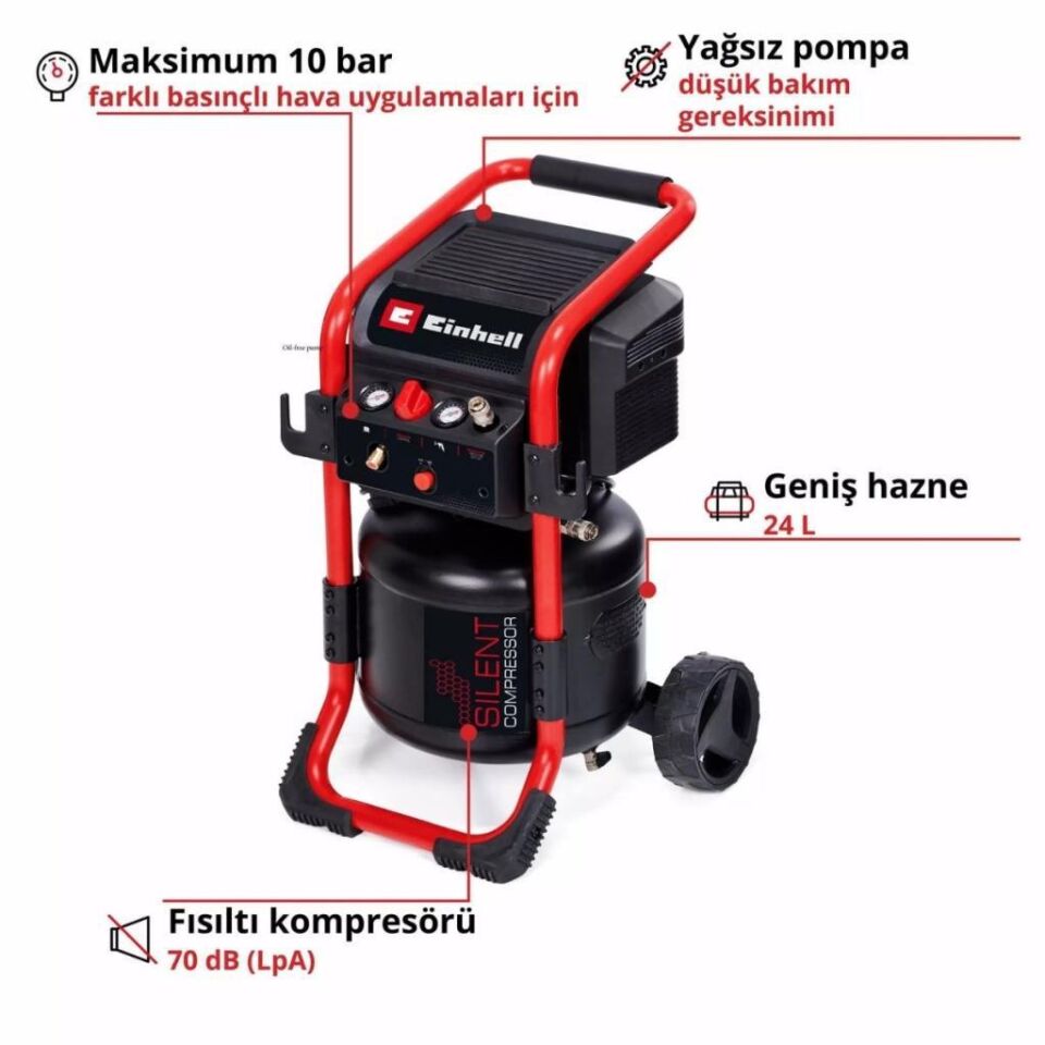 Einhell TE-AC 240/24 Silent Sessiz Hava Kompresörü (Yağsız) 4010452