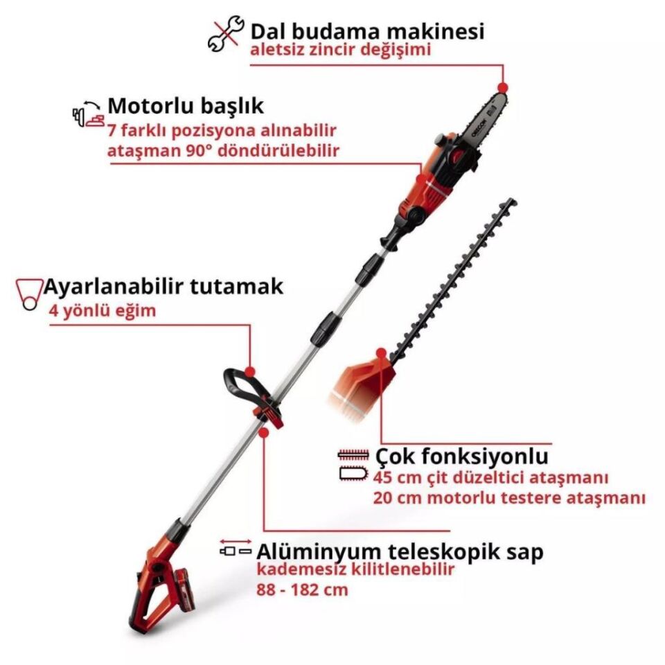 Einhell GE-HC 18 Li T Akülü Yüksek Dal ve Çit Budama 1x3Ah 3410805