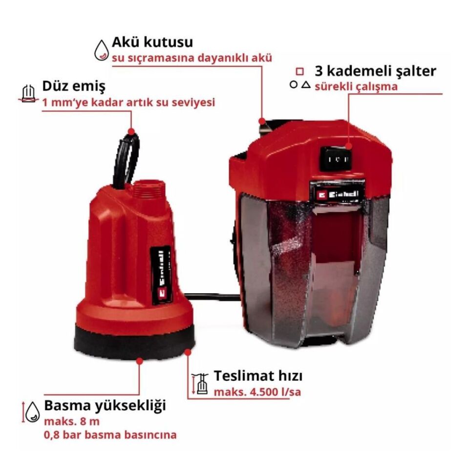 Einhell GE-SP 18 LL Li (1X4AH) Akülü Dalgıç Pompa (Temiz Su) 4181561