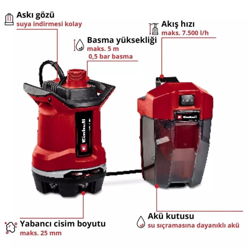 Einhell GE-DP 18/25 Li Solo Akülü Dalgıç Pompa (Kirli Su) 4181580