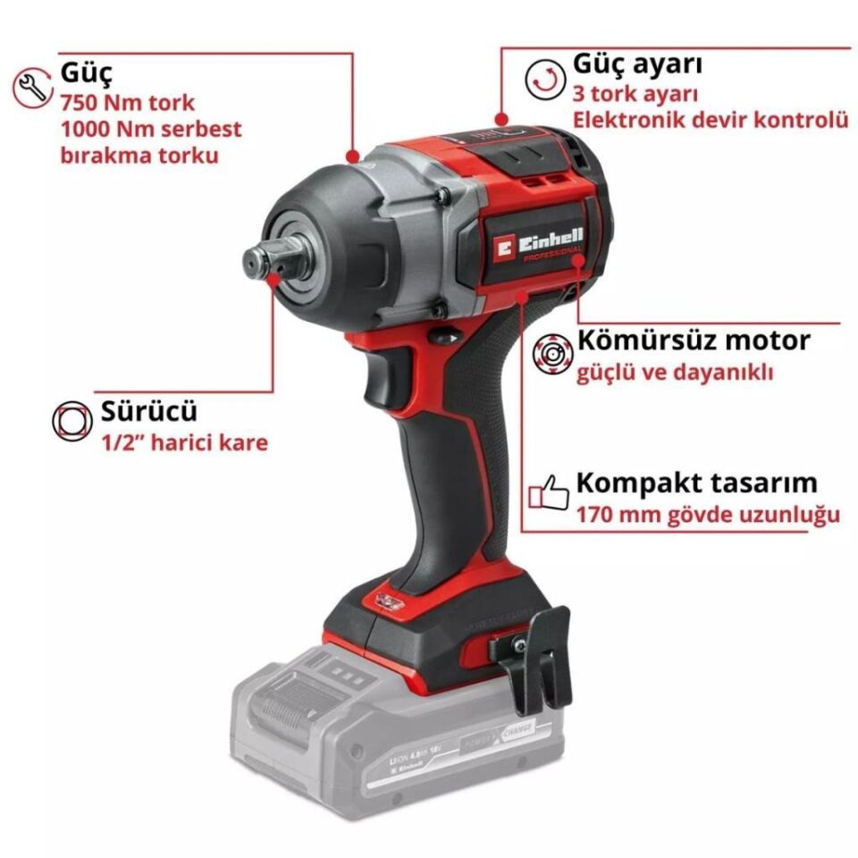 Einhell TP-CW 18/750-C Li BL Solo Akülü Darbeli Somun Sıkma 4510065
