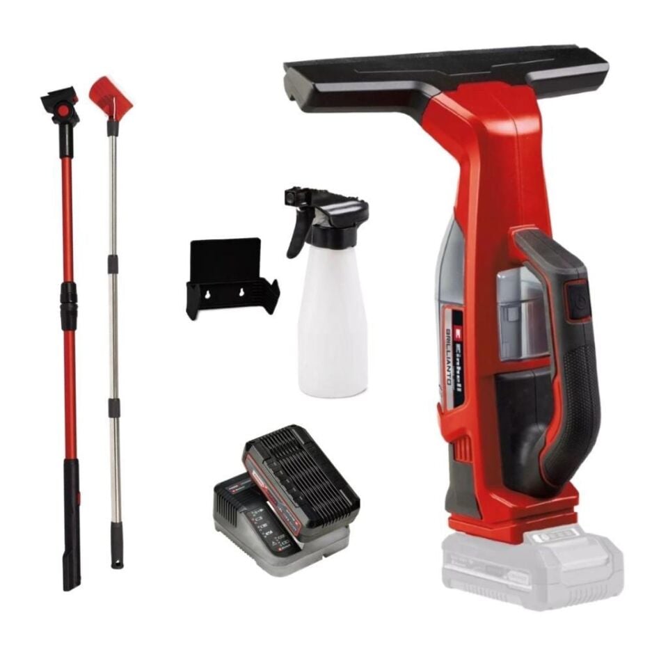 Einhell BRILLIANTO Akülü Teleskobik Uzatmalı Cam Temizleme Makinesi 1x2,5Ah 3437100