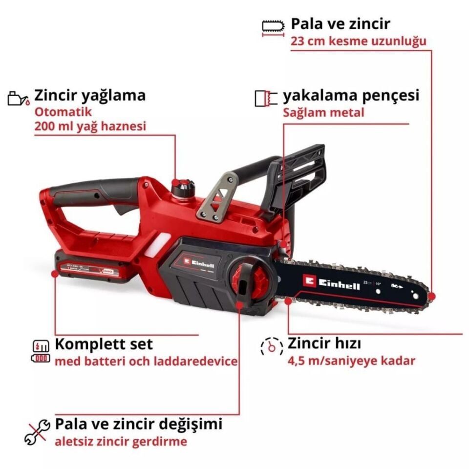 Einhell GE-LC 18/25-1 Li Kit Akülü Ağaç Kesme Makinesi 4501760