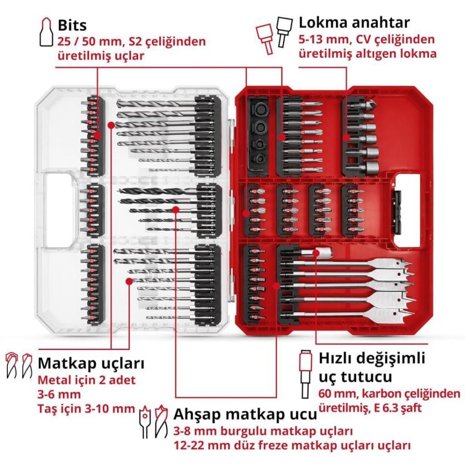 Einhell XL-CASE 95 Parça Bits Ucu ve Matkap Ucu Seti 49108788